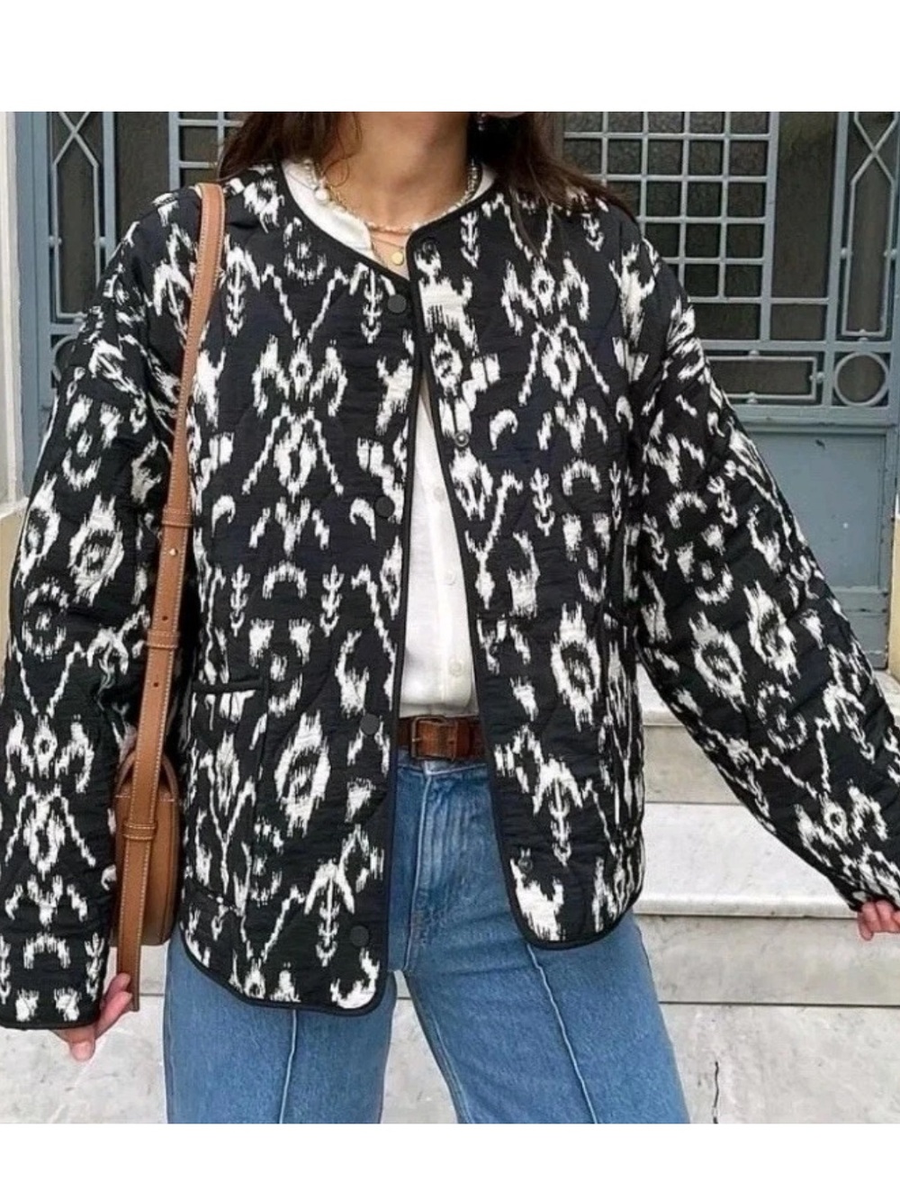 New ZARA Print Puffer Jacket With Front Patch Pockets And Side Vents